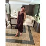 Regata Cetim e Renda Decote V - Marrom