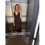 Regata Cetim e Renda Decote V - Marrom