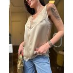 Regata Cetim e Renda Decote V - Off White 