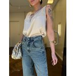 Regata Cetim e Renda Decote V - Off White 