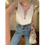 Regata Cetim e Renda Decote V - Off White 