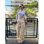 Calça Jeans Pantalona Cós Elástico Atrás - Amarelo 