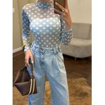 Calça Jeans Pantalona Cós Elástico Atrás - Claro Marmorizado 