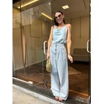 Calça Jeans Pantalona Cós Elástico Atrás - Claro Marmorizado 