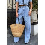 Calça Jeans Pantalona Cós Elástico Atrás - Claro Marmorizado 