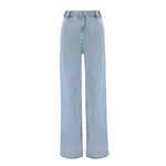 Calça Jeans Pantalona Cós Elástico Atrás - Claro Marmorizado 