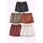 Bermuda Couro Ecológico Cinto - Marrom 