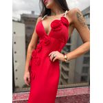 Vestido Midi Aplicação Flor Alça Pérola 