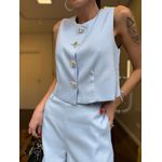 Conjunto Alfaiataria Botão Joia - Azul Bebê