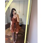 Vestido Curto Chiffon Alça - Babados Suave Frente 