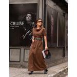 Vestido Moletom Risca de Giz - Gola Boba - Marrom 