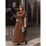 Vestido Moletom Risca de Giz - Gola Boba - Marrom 