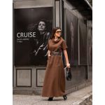 Vestido Moletom Risca de Giz - Gola Boba - Marrom 