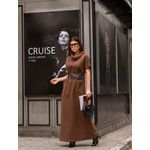 Vestido Moletom Risca de Giz - Gola Boba - Marrom 