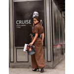 Vestido Moletom Risca de Giz - Gola Boba - Marrom 