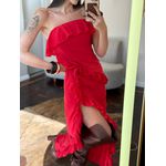 Vestido Tomara que Caia Babados e Fenda Alessandra - Preto