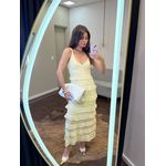 Vestido Tricot Longo Babadinhos Texturas - Amarelo Manteiga 