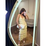 Vestido Tricot Longo Babadinhos Texturas - Amarelo Manteiga 
