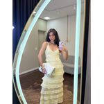 Vestido Tricot Longo Babadinhos Texturas - Amarelo Manteiga 