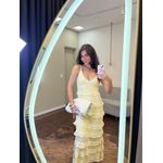 Vestido Tricot Longo Babadinhos Texturas - Amarelo Manteiga 