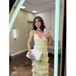 Vestido Tricot Longo Babadinhos Texturas - Amarelo Manteiga 