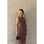 Vestido Tule Nadador Poá - Marrom com Poá Off White