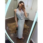 Vestido Gola Boba Poá - Branco com Poá Preto 
