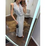 Vestido Gola Boba Poá - Branco com Poá Preto 