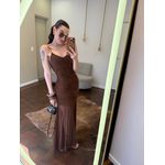 Vestido Microtule Drapeado - Marrom