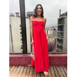 Vestido Midi Vermelho Tipo Corselet Alça Amarração