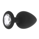 PLUG ANAL DE SILICONE PRETO G PEDRA TRANSPARENTE