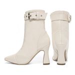 Bota Bico Fino Cano Médio Off White