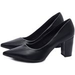Sapato Scarpin Salto Bloco Grosso Preto