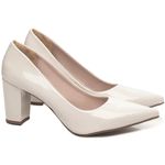 Sapato Scarpin Salto Bloco Grosso Off White
