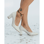 Sapato Scarpin Salto Bloco Grosso Off White
