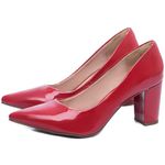 Sapato Scarpin Salto Bloco Grosso Vermelho