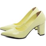 Sapato Scarpin Salto Bloco Grosso Amarelo