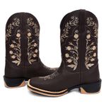 Bota Feminina Country Bordada Natasha Flores Solado Ecco Borracha