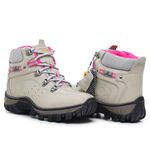 BOTA FEMININA COM C.A 48.067 COURO LEGÍTIMO CINZA E ROSA