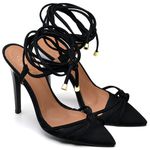 SANDÁLIA SALTO ALTO BICO FOLHA NOBUCK PRETO