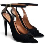 SANDÁLIA SALTO ALTO BICO FOLHA NOBUCK PRETO