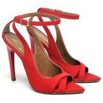 SANDÁLIA SALTO ALTO BICO FOLHA NOBUCK VERMELHO