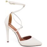 SCARPIN SALTO ALTO BICO FOLHA COM TIRAS NAPA OFF WHITE