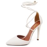 SCARPIN SALTO ALTO BICO FOLHA COM TIRAS NAPA OFF WHITE