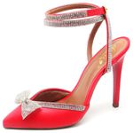 SCARPIN SALTO ALTO COM STRASS NAPA VERMELHO