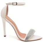SANDÁLIA SALTO ALTO BICO FOLHA NAPA OFF WHITE MANTA STRASS