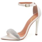 SANDÁLIA SALTO ALTO BICO FOLHA NAPA OFF WHITE MANTA STRASS