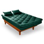 Sofá Cama Verde Casal 3 Lugares em Suede + Duas Banquetas - Caribe