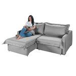 Sofá Living Retrátil Bali em Linho Cinza