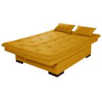 Sofá Cama Com Bau Reclinável Suede Liso - Amarelo Mostarda